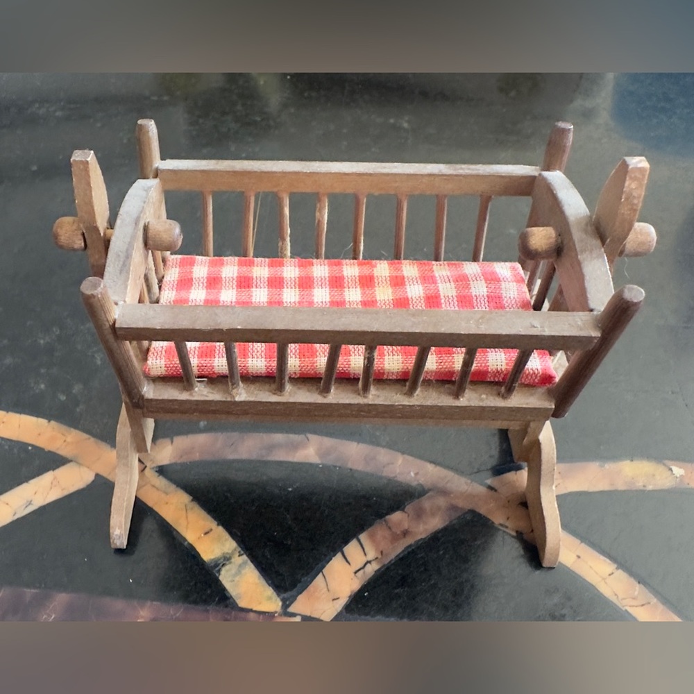 Vintage Dollhouse Miniature Baby Crib Rocking Bassinet